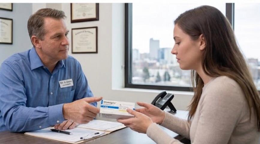 Doctor discussing Klonopin prescription with patient during psychiatric consultation in Denver office.